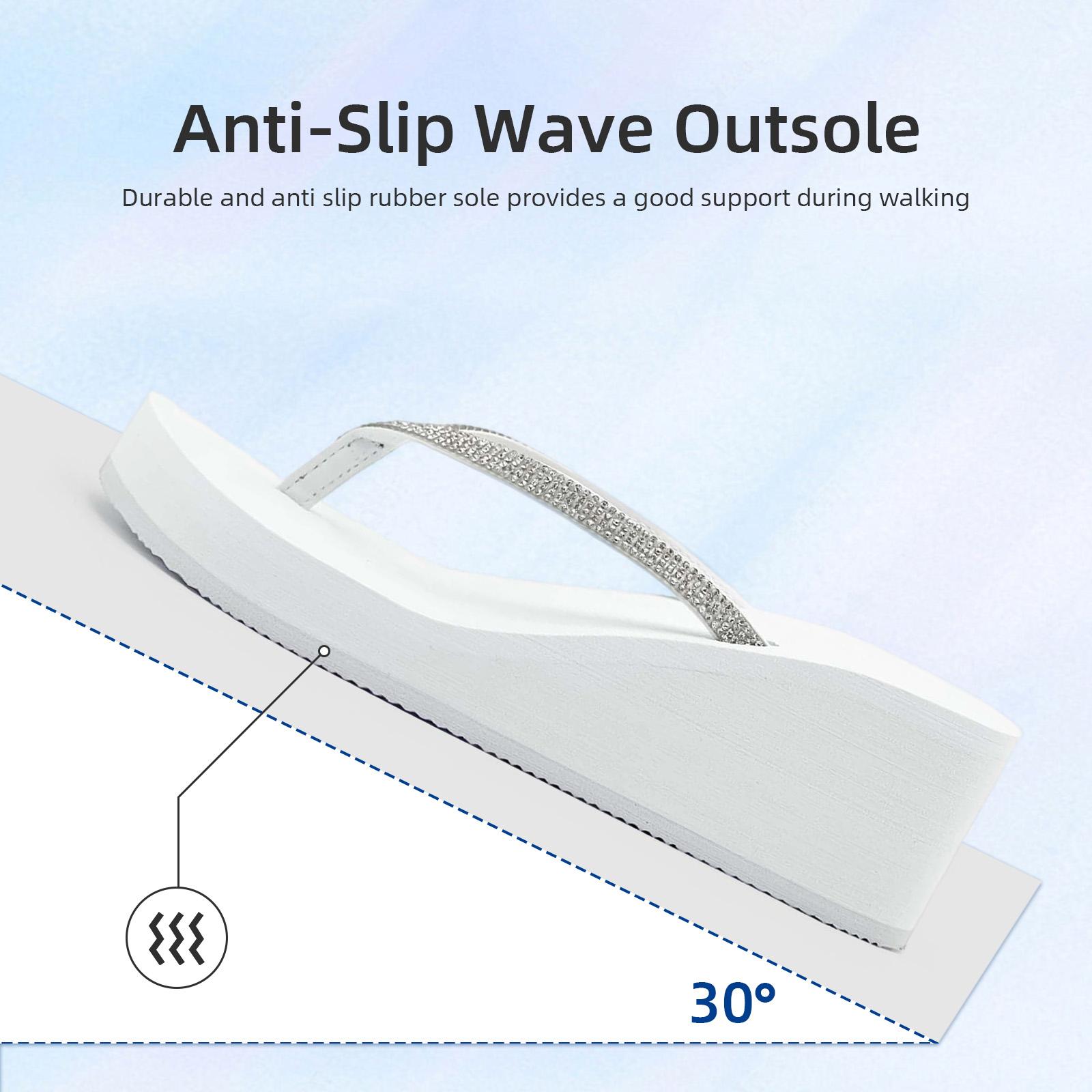 Lumubby Sparkly Rhinestone Wedge Heel Thong Sandals 8cm Platform Flip Flops Comfortable Casual Shoes for Summer Women's Y2K Inspired White Sandals