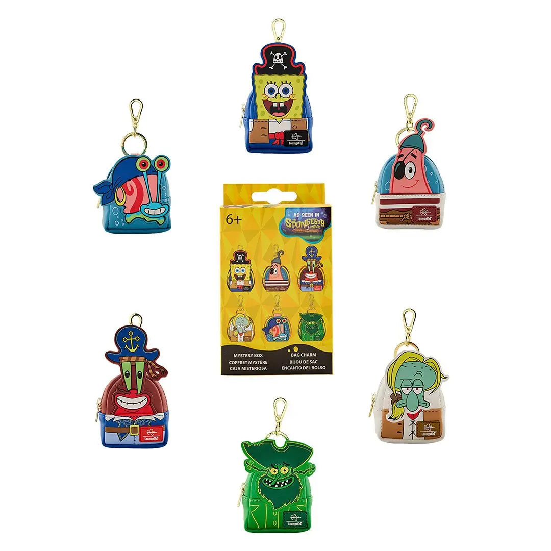 Loungefly Nickelodeon SpongeBob SquarePants Mystery Collectible Faux Leather Mini Backpack Charm Keychain, Keychain Set, Mystery Set, Six Designs