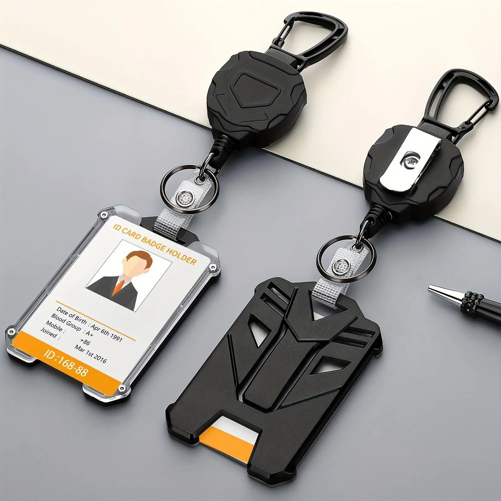 Outdoor Retractable Heavy Duty Badge Reel (1 Set), ID Badge Holder, Tactical ID Card Holder for Outdoor Hiking & Climbing, Badge Reels Retractable, Retractable Badge Holders