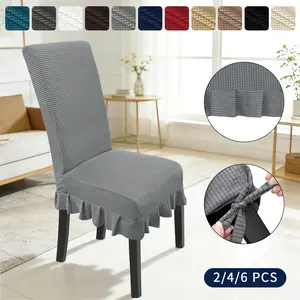 Easy-Going Stretch Chair Covers with Skirt of 2/4/6/8, Removable Washable Dining Chair Slipcovers, Universal Furniture Protector for Home Decor, Kitchen, Wedding, Banquet and Dining Room