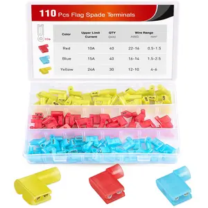 Nilight 50047R 110pcs Nylon Flag Spade Female Insulated Quick Disconnects 22-18 16-14 12-10 Gauge Flag Spade Electrical Crimp Terminals Connector Assortment Set