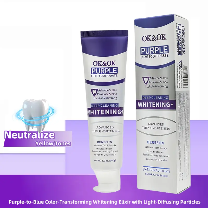 Purple Teeth Whitening Toothpaste, 2-Pack Anti-Stain Formula with Nano-Hydroxyapatite for Daily Oral Care, Fluoride-Free Fresh Mint for Adults & Sensitive Teeth, Stain Removal, Daily Use