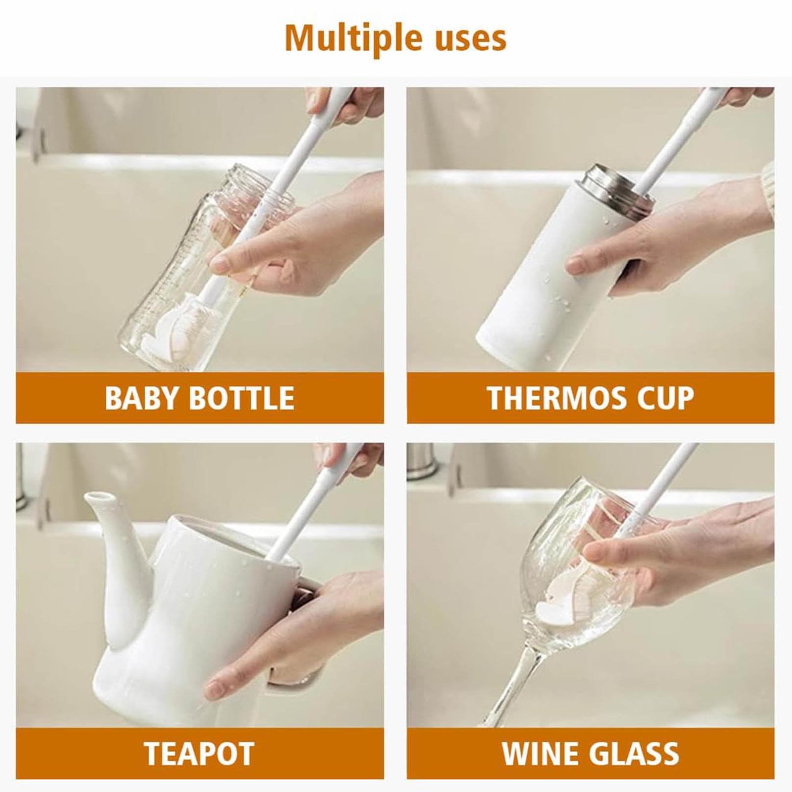 3pc Soft Bristle Silicone Cup Brush, 360°Silicone Cup Brush Long Handle Water Bottle Brush Cleaner, Cup Cleaner Brush Cup Lid Cleaning Brush For Narrow Neck Containers