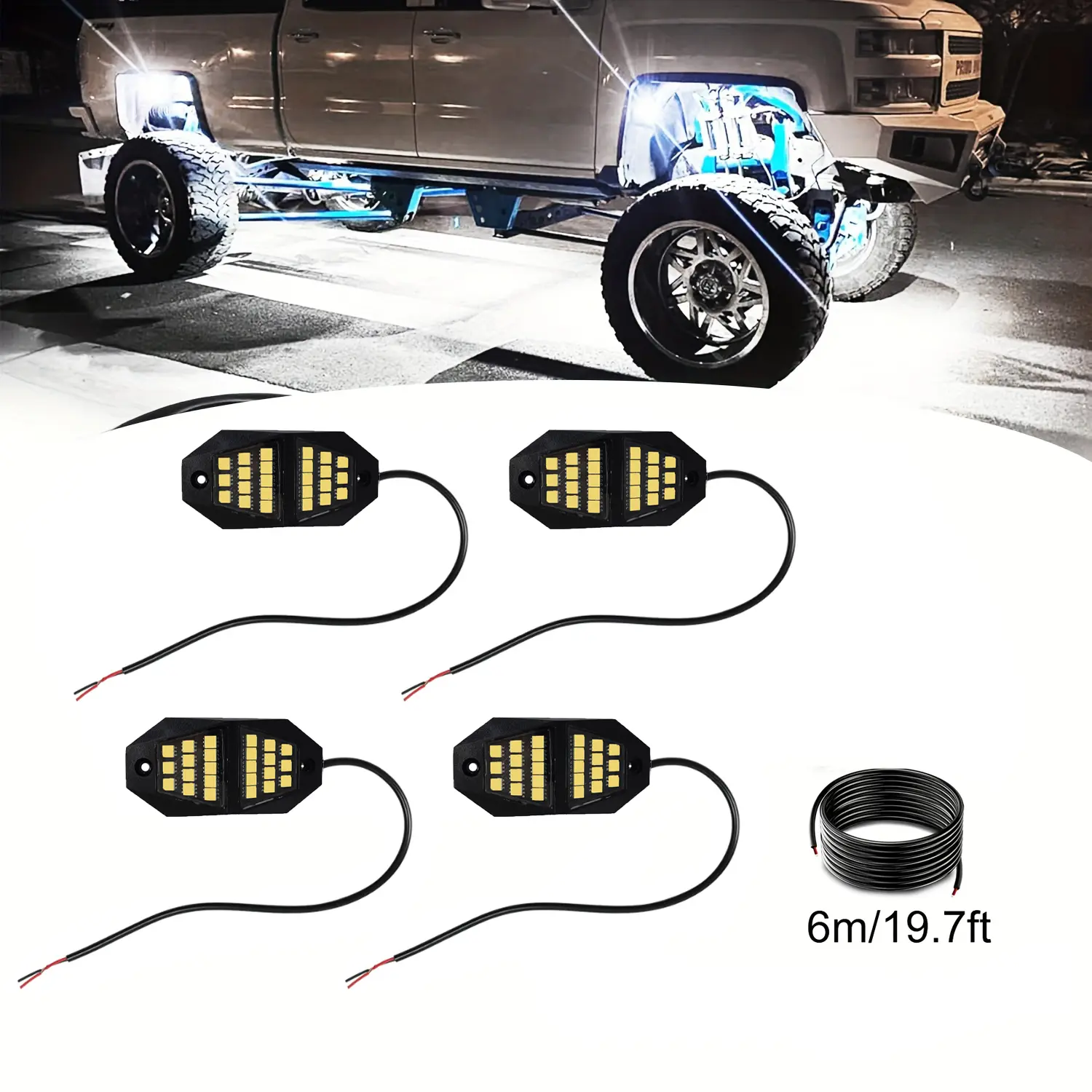 LED Rock Lights, 210° Wide Angle 6000K Pure White Underbody Underglow Lights with 24 SMD Chips, Waterproof Universal for Truck SUV ATV UTV Motorcycle Boat Sedan 4/8/10/12/16/20 Pods