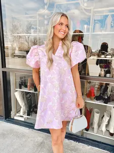 Pastel Poise Babydoll Jacquard Dress