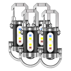 4PCS Mini LED Flashlight Strong Light Portable Flashlight, USB-C Rechargeable Keychain Light with Strobe and SOS Light for Camping, Hiking, Work, Travel, Outdoor fun Rechargeable Keychain Flashlights,High Lumen EDC Mini Flashlight, COB Keychain Work LED