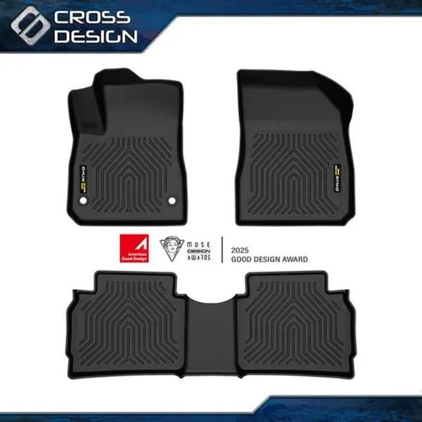 CROSSDESIGN TPE All-Weather Grip Floor Mats - 3-Pc Custom Fit Set Pack for Chevrolet Malibu 2016-2023, Anti-Slip, Waterproof, Odor Resistant, Eco-Friendly, Durable Car Accessories, Deep Grooves, Rinses Clean with Water, Back to New, Black