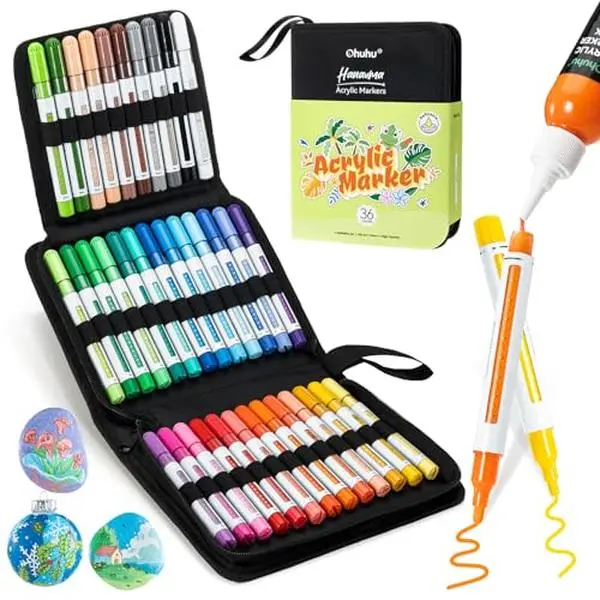 Ohuhu Acrylic Paint Markers: 36 Colors - Refillable - Acrylic Markers High Opacity Paint Markers Waterproof Lightfast for Rock Painting Easter Eggs 3D Prints Wood Glass Ceramic Canvas - Hanauma Series of Ohuhu