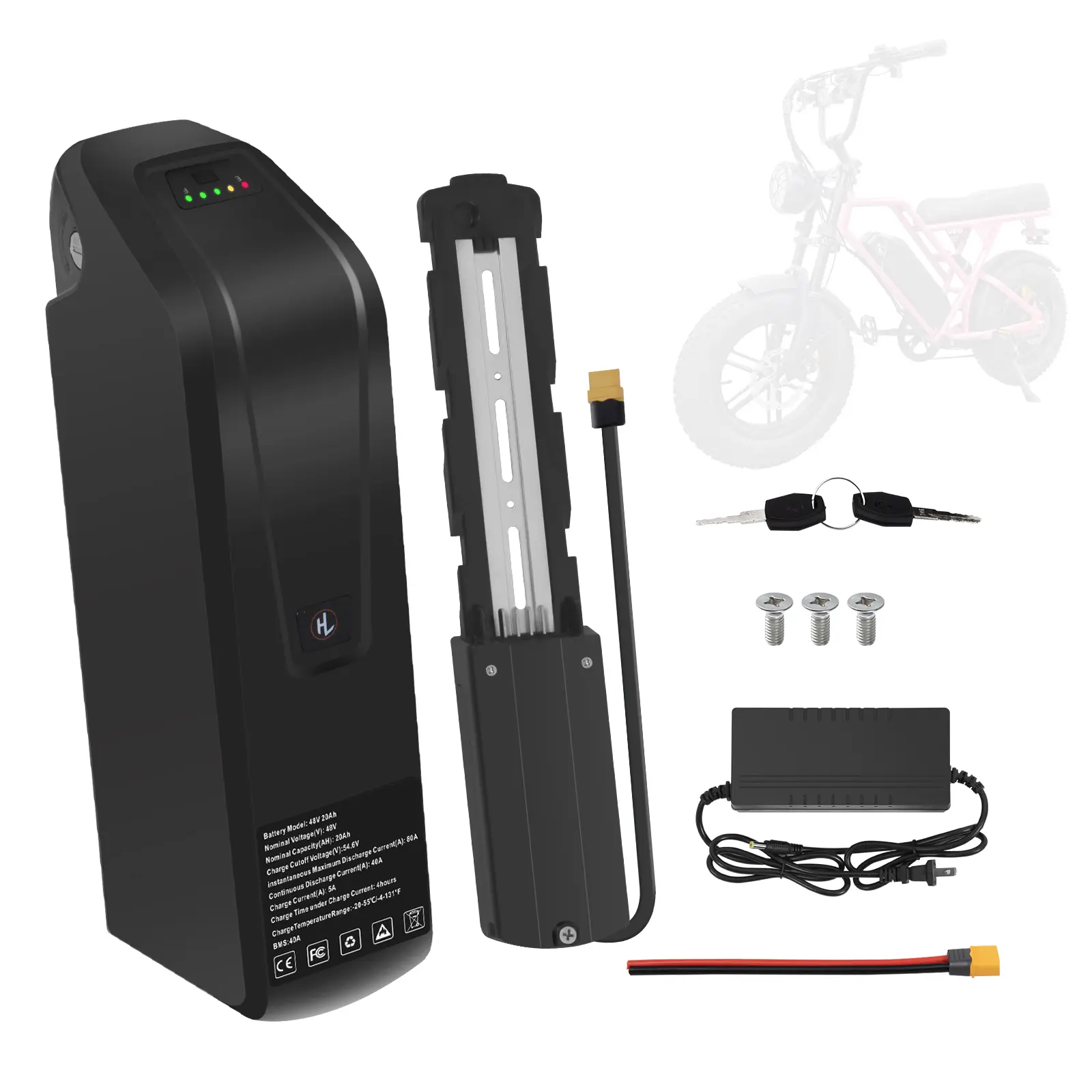 48V 20Ah Lithium Ion eBike Batteries, 4pin Base, 40A BMS, Safe Lock, USB Port, XT60 Plug, 1-Year Warranty for 0-1800W Motors, 1000+ Deep Charge Cycles, 3x Lead-Acid Lifespan, High Energy Density (Automotive Battery Charging Unit Component), 48 V, Exceptio
