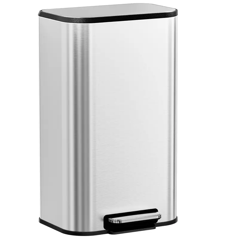 【Black Friday】Arlopu 8 Gal/13.2 Gal Kitchen Trash Can W/Soft-Close Lid & Foot Pedal, Square Garbage Can W/Removable Inner Bucket & Handle, Stainless Step Garbage Bin, Fingerprint-Proof