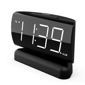 1.8-Inch LED Digital Clock with 90° Rotation - White Display Screen, Adjustable Angle Large Rotary Digital LED Adjustable Brightness, Snooze Multi-function Modern Desk Alarm Clock LED Counter Modern Design DisplayAlarm ABS Desk Clock
