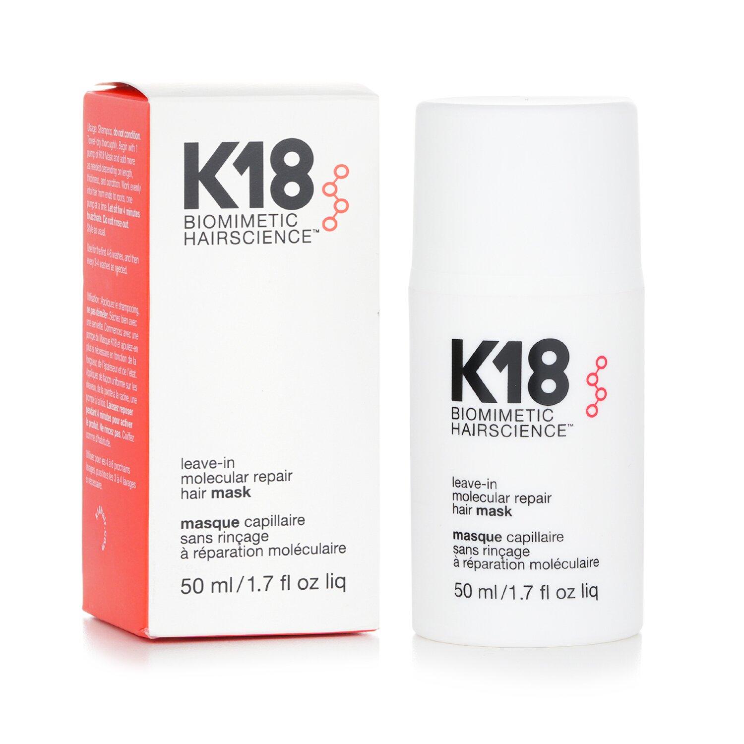 K18 Leave-In Molecular Hair Mask, Repairs Dry or Damaged Hair, Reverse Hair Damage from Bleach, Color, Chemical Services & Heat K18 Leave-In Molecular Hair Mask, Repairs Dry or Damaged Hair, Reverse Hair Damage from Bleach, Color, Chemical Services & Heat