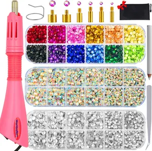 6172 PCS Hotfix Rhinestone Setter, Hot Fix Applicator Tool Bedazzler Kit with rhinestones, Kit, Hot Fixed Wand for Clothes Clothing Fabric Crafts,  AB Crystal, Clear, 3 Gems Sizes, Tips