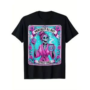 Graphic Tees Mentally Ill But Totally Chill" Men's Cotton T-Shirt - Casual & Comfortable, Perfect for Casual Attire or Fun Outings