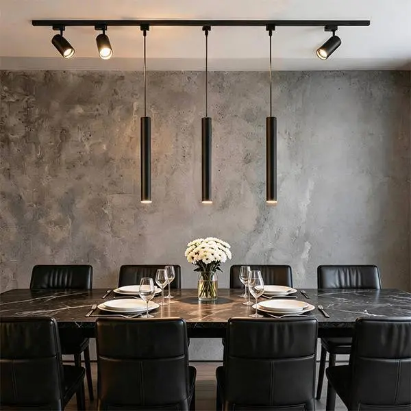 Kitchen Island 6 LED Black Track Pendant & Spot Lighting Kit, 120V 3CCT, 3 Pendant Lights & 3 4000K Spotlights with 9.84FT H-Type Rails, Modern Ceiling Light Fixture for Dining Room Living Room Cafe