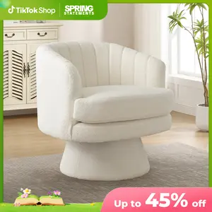 [SpringStatements] Ebello Swivel Accent Chair, Modern Cozy Lambswool Accent Chair, Comfy Round Armchiars, 360 Degree Swivel Barrel Chairs for Living Room, Bedroom Office, Beige