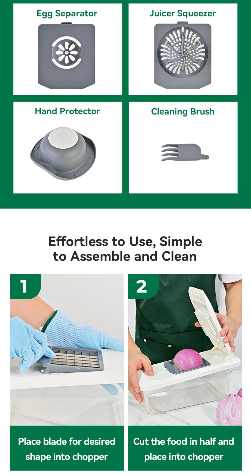 SUSTEAS 10-in-1 Vegetable Chopper Mandoline Slicer with 6 Interchangeable Blades, 2.0L Large Container, Egg White Separator & Lemon Squeezer, Grayish White Kitchen Gadget Utensils