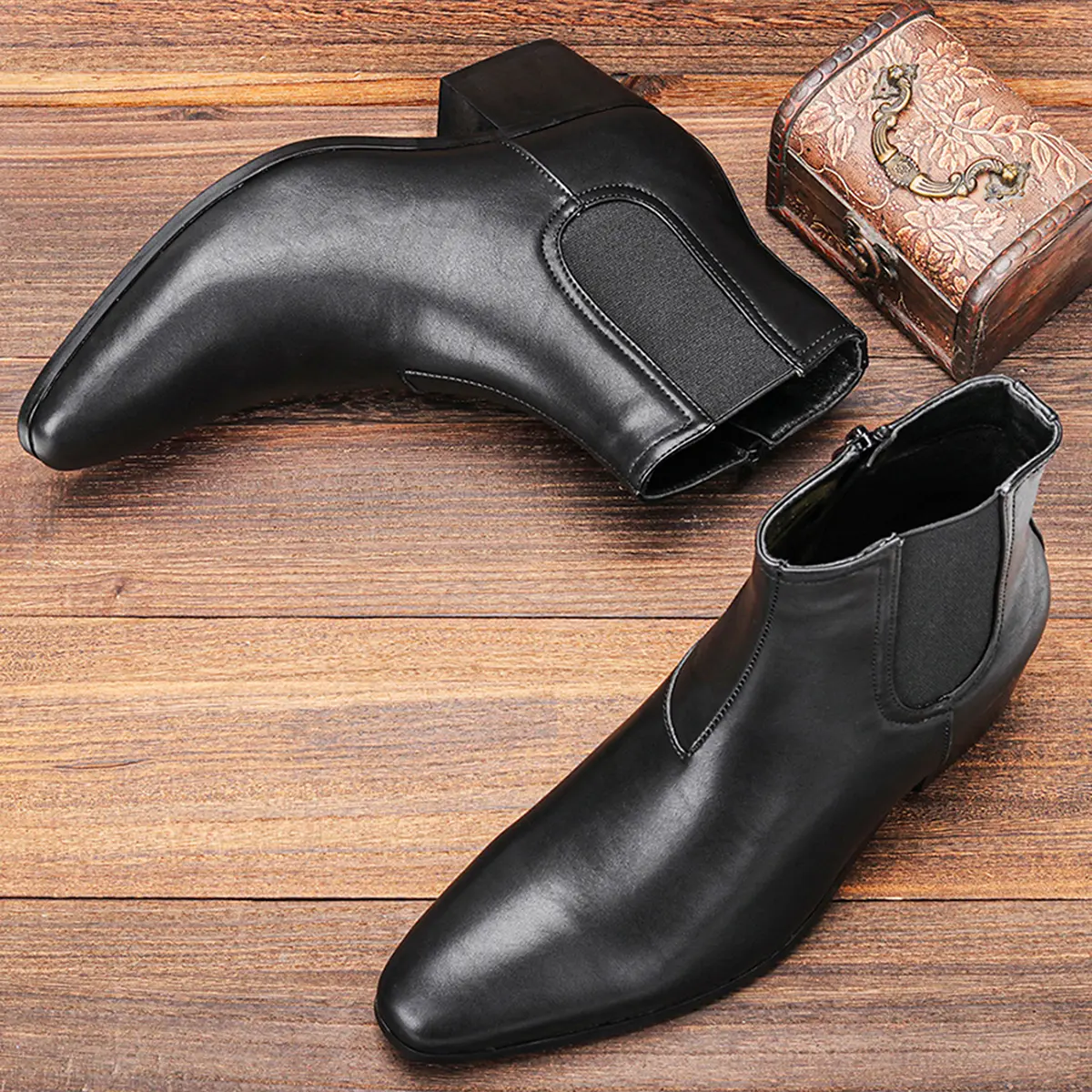 Men's Stylish Casual Outdoor Chelsea Boots, PU Leather, Solid Colour, Zip-Up, Closed-Toe, Comfy Non-Slip Rubber Sole, Durable Footwear for Outdoor Activities, Casual Outdoor Boot