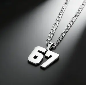67 Number Pendant Necklace, Lucky Number Trend, Tiktok Same Style Street Minimalist Stainless Steel Chain, Unisex Fashion Jewelry