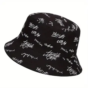 Reversible Men's Bucket Hat with Letter Print - Funky Style, Sun Protection & Versatile for Outdoor Activities, Foldable