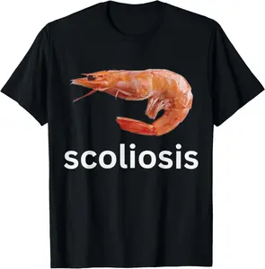 Men's Classic Cotton Round Neck T-Shirt - Relaxed Fit, Breathable, Distressed Grunge Style, "Scoliosis Shrimp" Funny Chronic Pain Meme Top