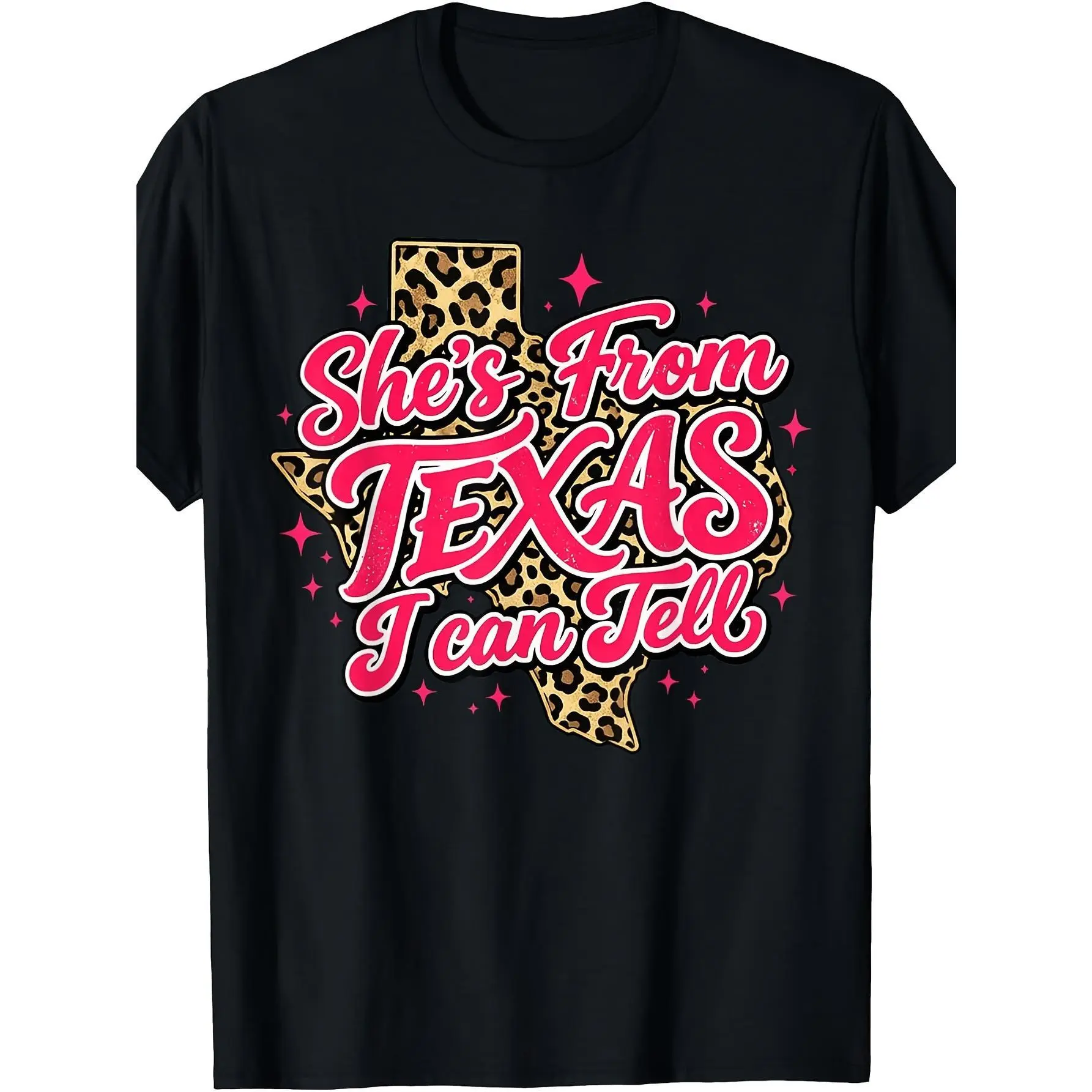 Classic T-shirt with Retro "She's From Texas I Can Tell" Print - Breathable Short Sleeve Crew Neck Top, Soft, Tee, Fabric, Digital Print, Bold Retro Graphic