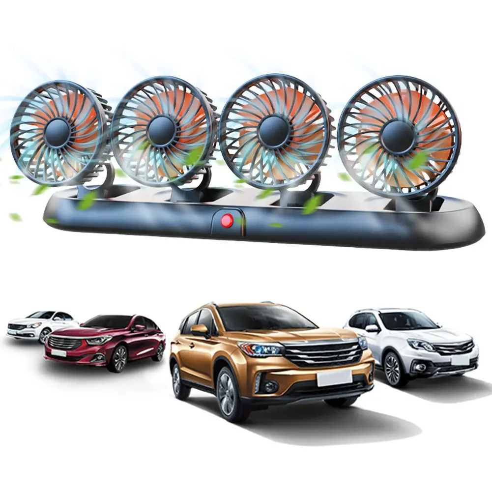 Portable 4-Head Car Cooling Fan - 3-Speed Adjustable, 360° Rotating, Cigarette Lighter Plug, Powerful Airflow for Vehicles, RVs, and SUVs, Cars, Car Interior Accessories