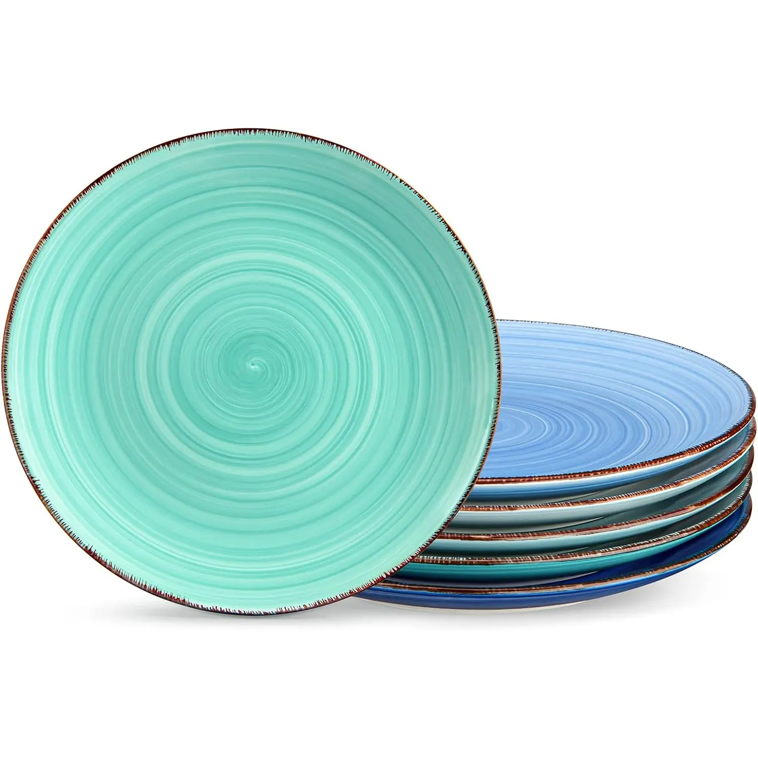 Vancasso Bonita Spiral Rainbow Ceramic Dinner Plate Set - BPA-Free, 10.5 in Dinner Plates, Set of 6, Microwave & Dishwasher Safe, Perfect Gift for Daily Meals