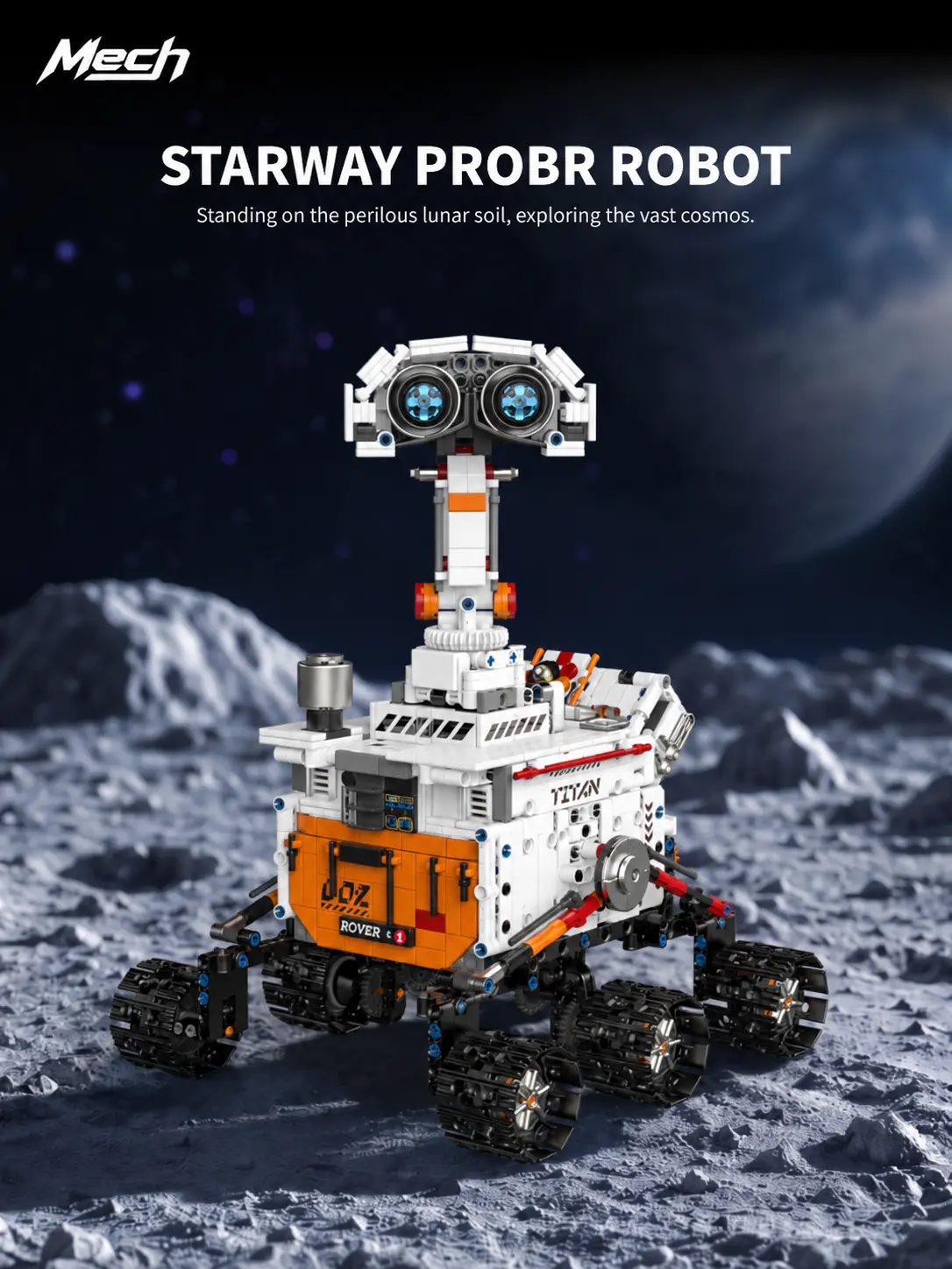 STEM Learning 1572-Piece Interlocking Plastic Blocks Programmable Robot Building Kit, Age 8+, 360° Rotating Space Rover with App & Remote Control