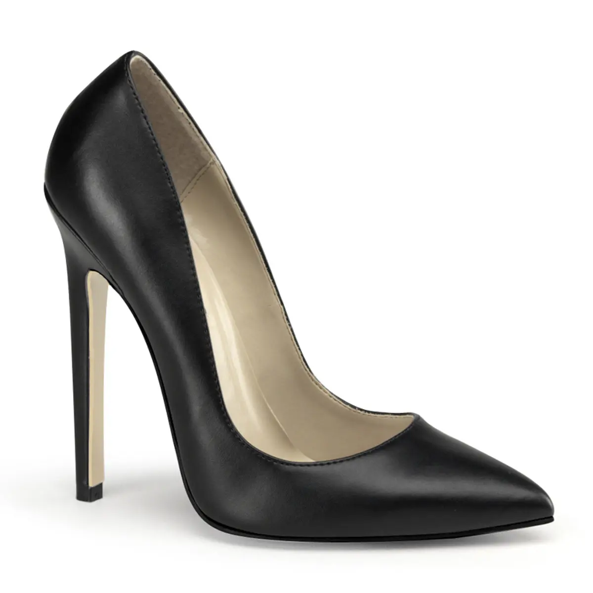 Women's High Heel Pumps, Sexy-20 Classic Pointed Toe Shoe in Stylish Black Vegan Leather with a 5" Stiletto