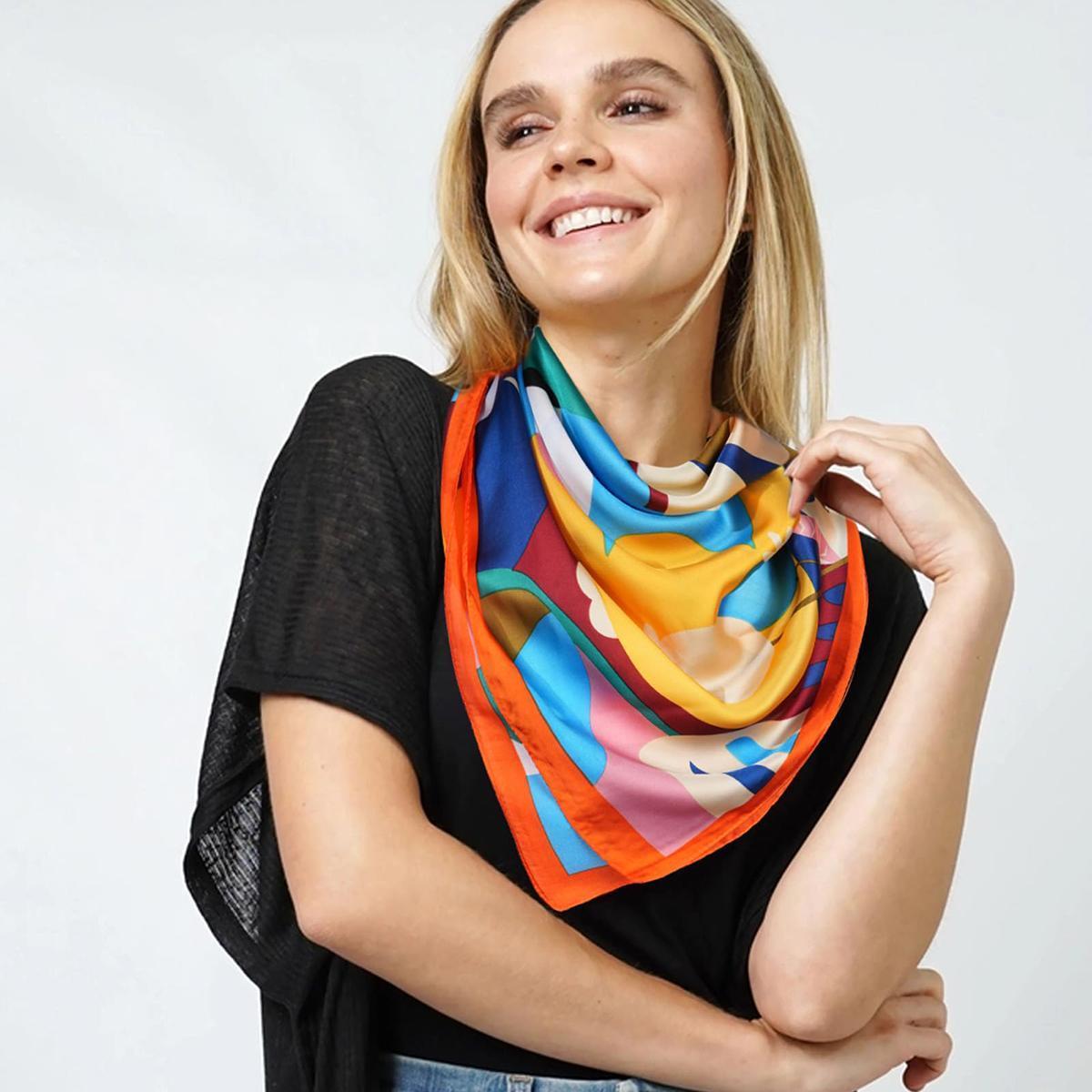 AWAYTR 27.5” Paisley Flowers Pattern Square Head Scarf 4PCS/Set Head Scarves for Women Hair Kerchief Bandanas Neck Scarf Head Wrap