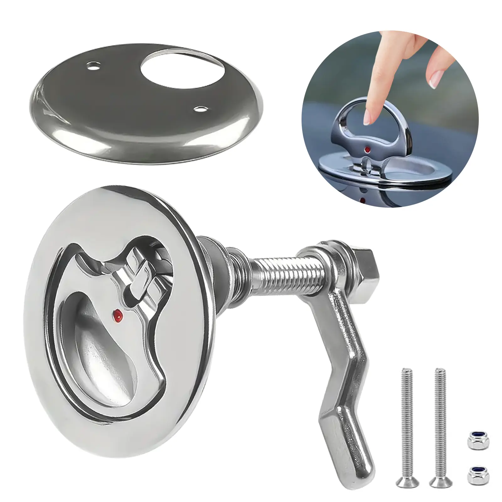 316 Stainless Steel Marine Buckle Hatch Latch - Flush Turning Lift Handle Lock,Marine Hatch Pull with Back Plate,Include Installation Screws,For RV, Boat