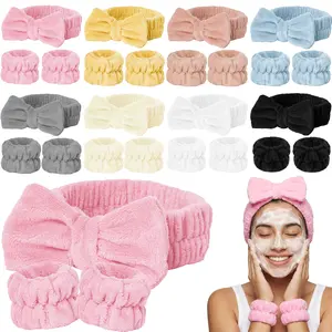 Face Washing Headband & Wristband Set 2-Pack - Soft Puffy Hair Band for Skincare, Makeup, Yoga | Absorbent Spa Band for Women