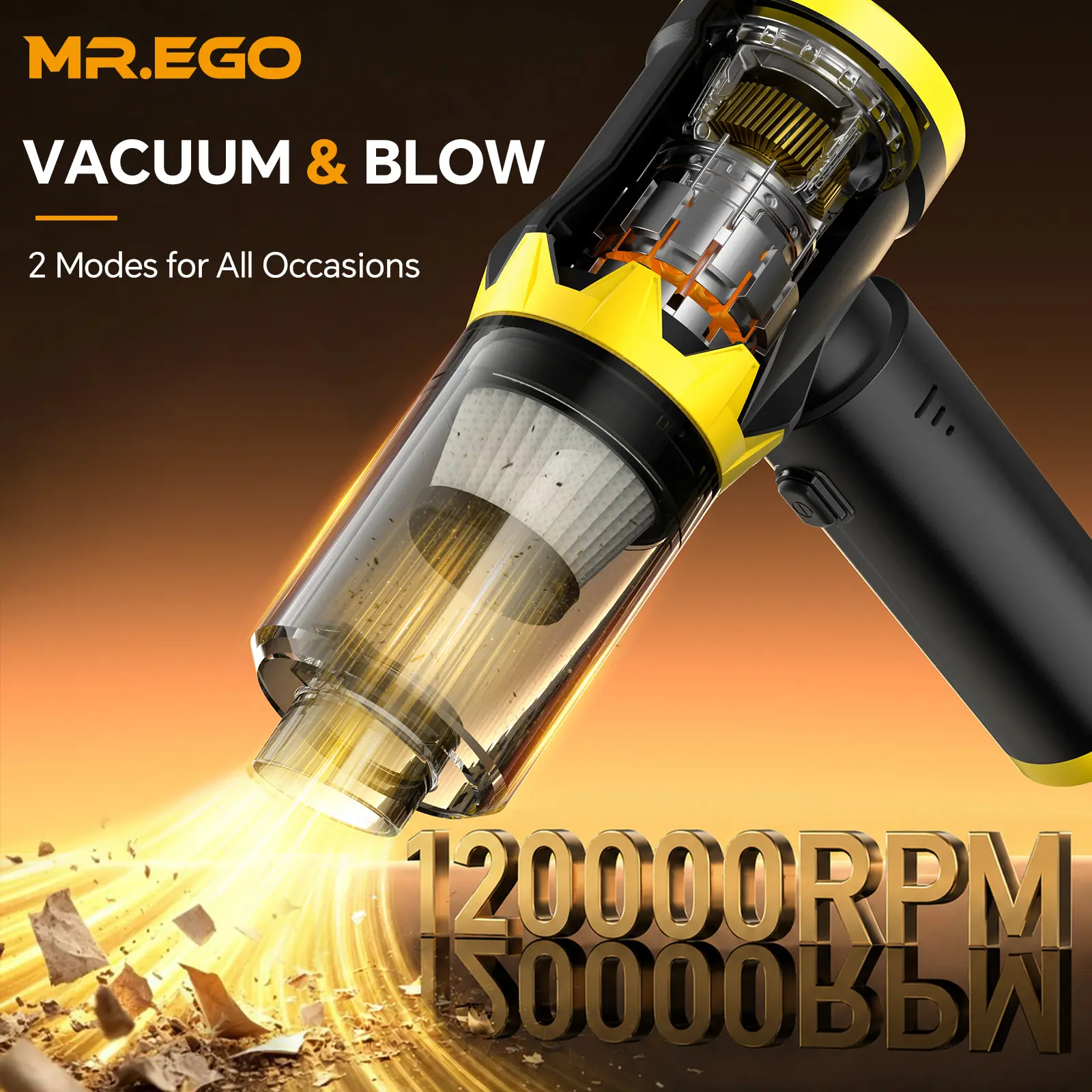 MR.EGO G2 Car Vacuum Portable Cordless, 120000rpm，4-in-1 Mini Vacuum Cleaner with 20,000Pa Powerful Suction, Type-C Charging, 2 Suction Modes, Ultra-Light for Car, Home, Desk, Keyboards summervibes Car Cleaning Supplies Car Detailing Kit#SummerWins