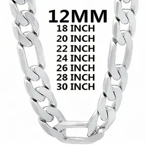 figaro chain 6mm/8mm/10mm/12mm 925 sterling silver plated Necklace Women Men Jewelry Strong Solid Clasp Gift with Lobster plated Clasp 21.65inch -29.52inch Valentine‘s gift