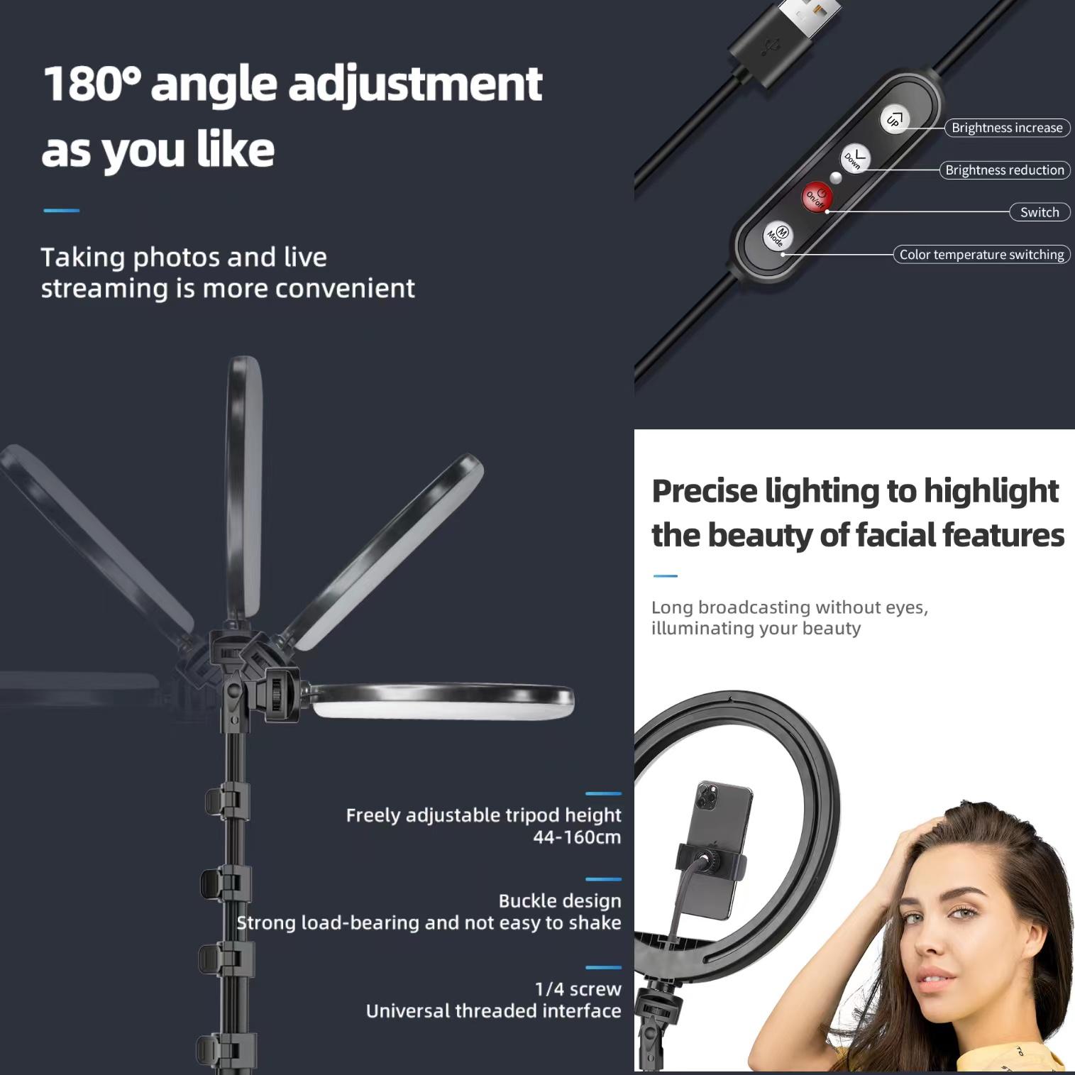 10" Ring Light with 63" Stand & 2 Phone Holders, USB-Powered & Selfie Bluetooth Remote, 360° Adjustable for YouTube TikTok Makeup Photography Live Streaming Podcast, Compatible with All Phones/Cameras