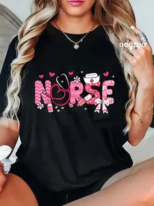 100% Cotton Nurse Valentines Day Valentine Scrub Top Women Scrubs NICU T-Shirt