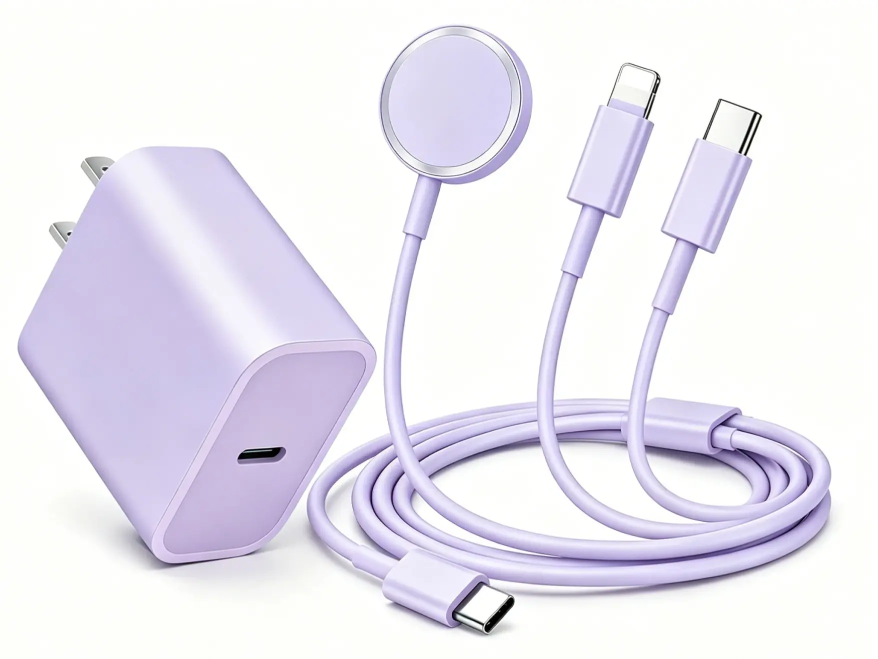 Travel Essentials for Apple Watch Charger,iPhone Charger,3 in 1 Type C/Lightning/Magnetic Multi Charging Cable with 20W Charger Block,Portable Designed for iWatch 11-2,iPhone 17-11,Galaxy S26,iPad-6FT(Purple) Usb Smartphone