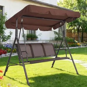 Heavy Duty 3-Seat Outdoor Swing Chair with Stand & Canopy | Waterproof Textilene, Steel Frame & Adjustable Shade for Patio, Lawn & Garden