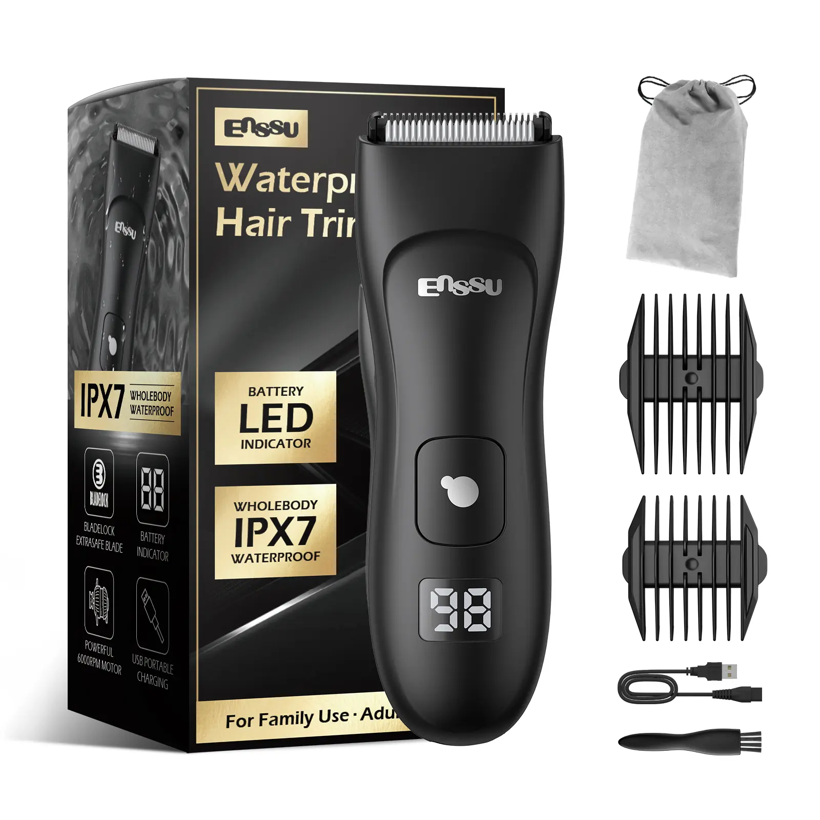 Waterproof Hair Trimmer and Body Shaver for Men, Professional Barber Clippers with Haircutting Kit for Beard and Body Grooming