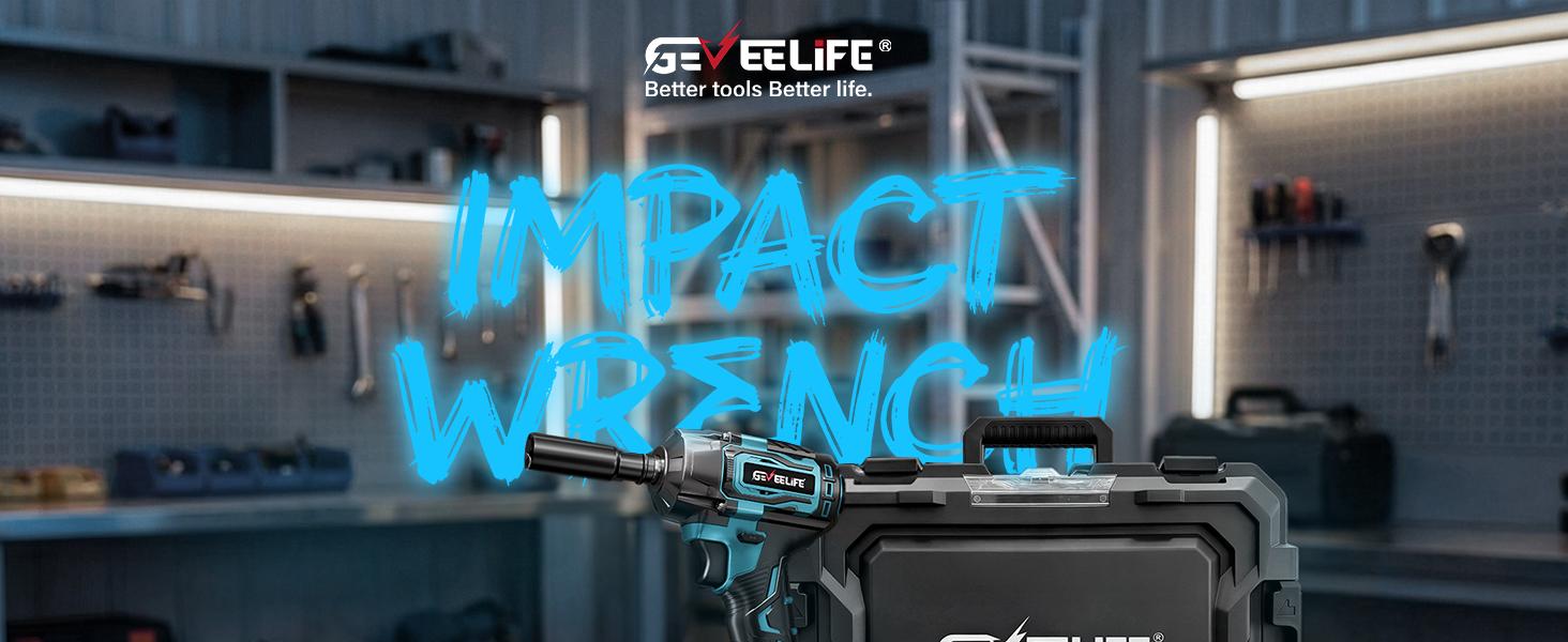 GEVEELIFE 750Nm 3 in 1 Brushless Impact Wrench 1/2" Cordless 3300RPM, 2×4.0Ah Batteries, 6 Sockets Car DIY Furniture Lawn Mower