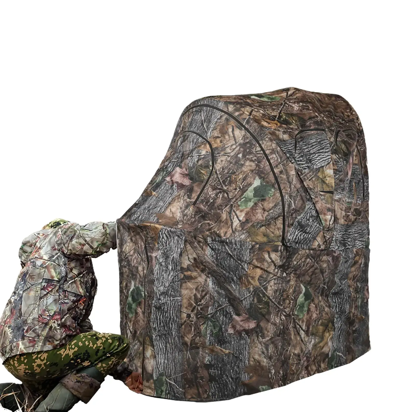 YUANYEE 1-Person Unisex Outdoor Hunting Blind, Adult-Fit Lightweight Portable Camouflage Tent with Built-in Comfortable Chair, Cup Holder, See-Through Mesh Windows for Turkey, Deer Hunting, Built-In Chair, Comfortable Built-In Chair
