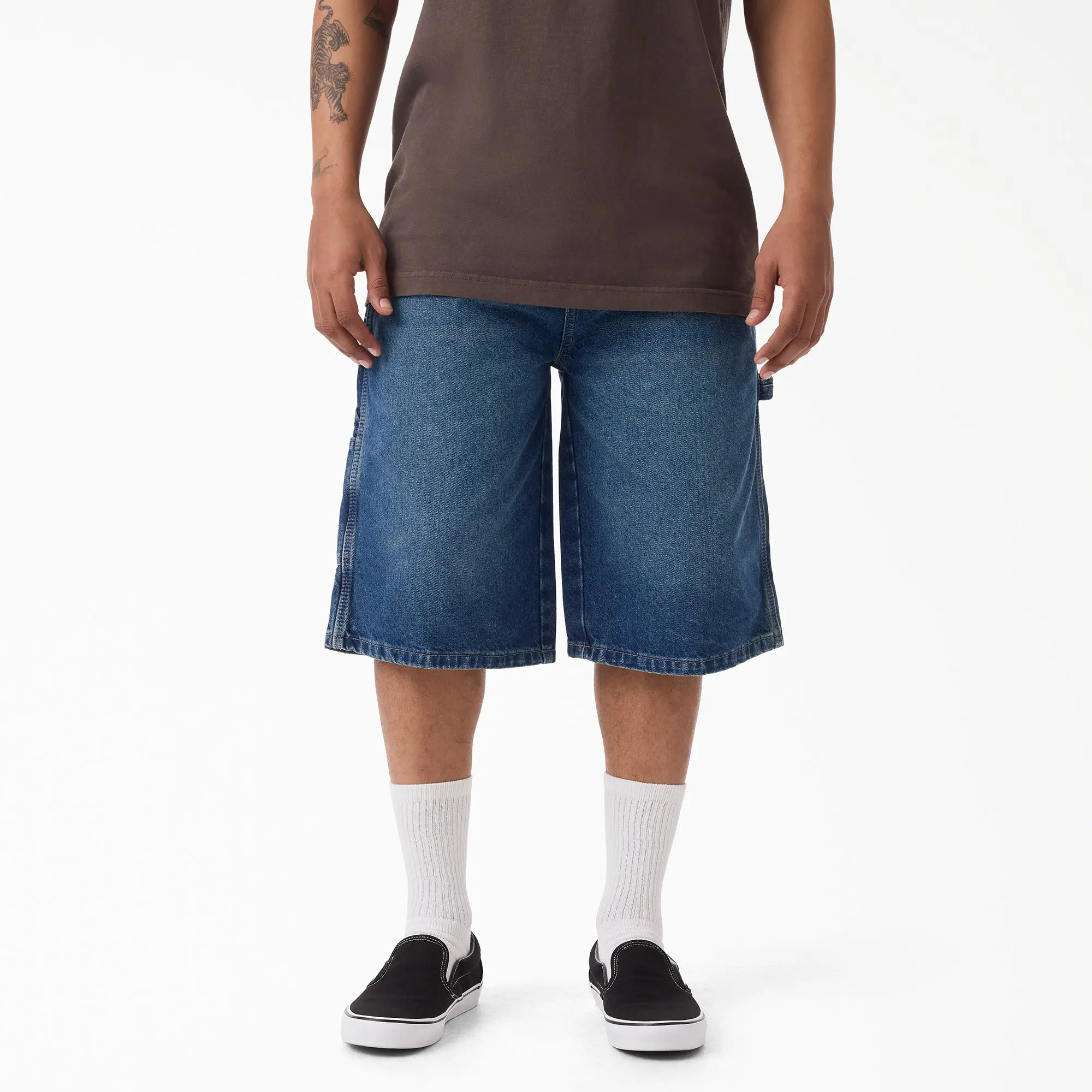 Dickies Worn In Relaxed Carpenter Denim Shorts, 13", 100% Cotton, Relaxed Fit Utility Pockets, Workwear Utility Cold Weather Style Womenswear Bottom