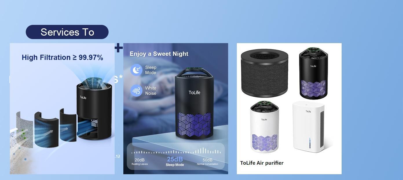 ToLife K1 HEPA Air Purifier - Pet Allergy & Dust Relief, Low-Noise Sleep Mode – Portable for Home, Office