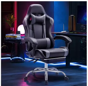 Gaming Chair with Footrest, Lumbar Support, Black/Gray