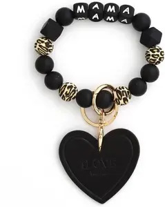 Silicone Beaded Wristlet Keychain Gifts for Mom, Large Wrist Bracelet key chain Car Key Ring Cute for Women