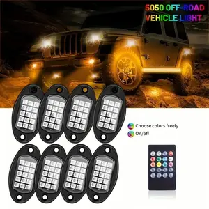 8/6pcs Truck Rock Lights RGB LED Light Kit, Dreamy Color-Changing Sound Control Wireless Remote/APP Dual Controlled Car Chassis Decoration Lights, Large Beads Multi-Color Undercarriage Neon Kits for Off-Road Vehicles SUV ATV UTV, Christmas
