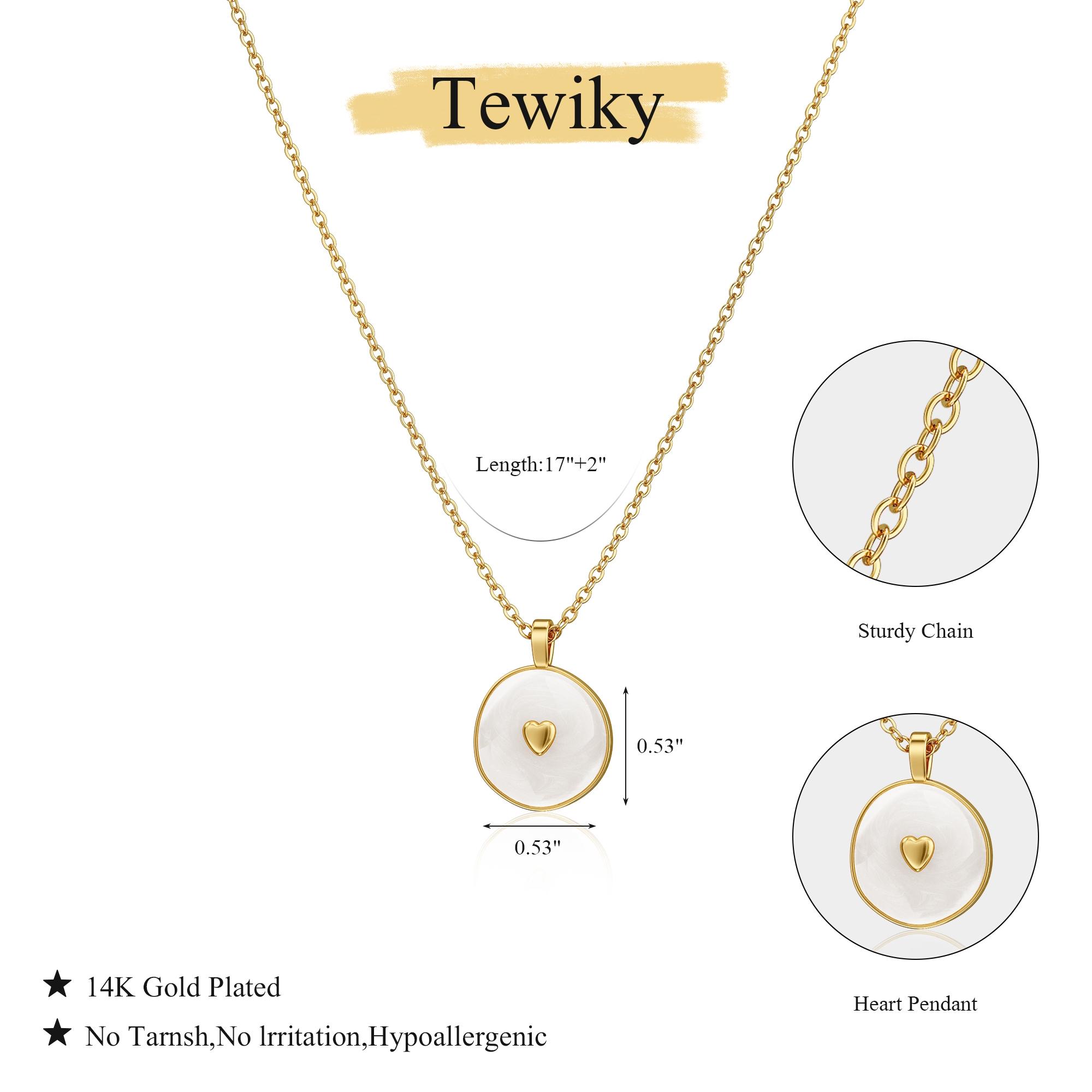 Tewiky 14K Gold Plated Round Shpaed Heart Pendant Necklace for Women - Dainty Simple 14k Gold Plated Heart Pendant - Elegant & Hypoallergenic Brass Party Jewelry For Valentine's Day gifts