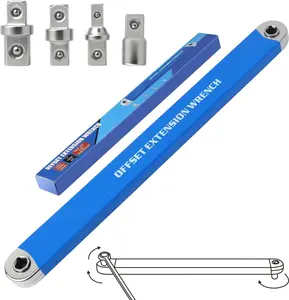Offset Extension Wrench Set, Zero Degree Ratchet Socket Wrench Extender Tool with 1/2", 3/8", 1/4" Drive Adapters for Tight Spaces (Blue)