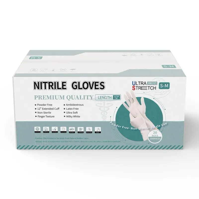 Ultra Stretch 12" Extended Cuff Disposable Nitrile Gloves Powder-Free Latex-Free Food Safety Nail Salon Tattoo Cleaning Hand